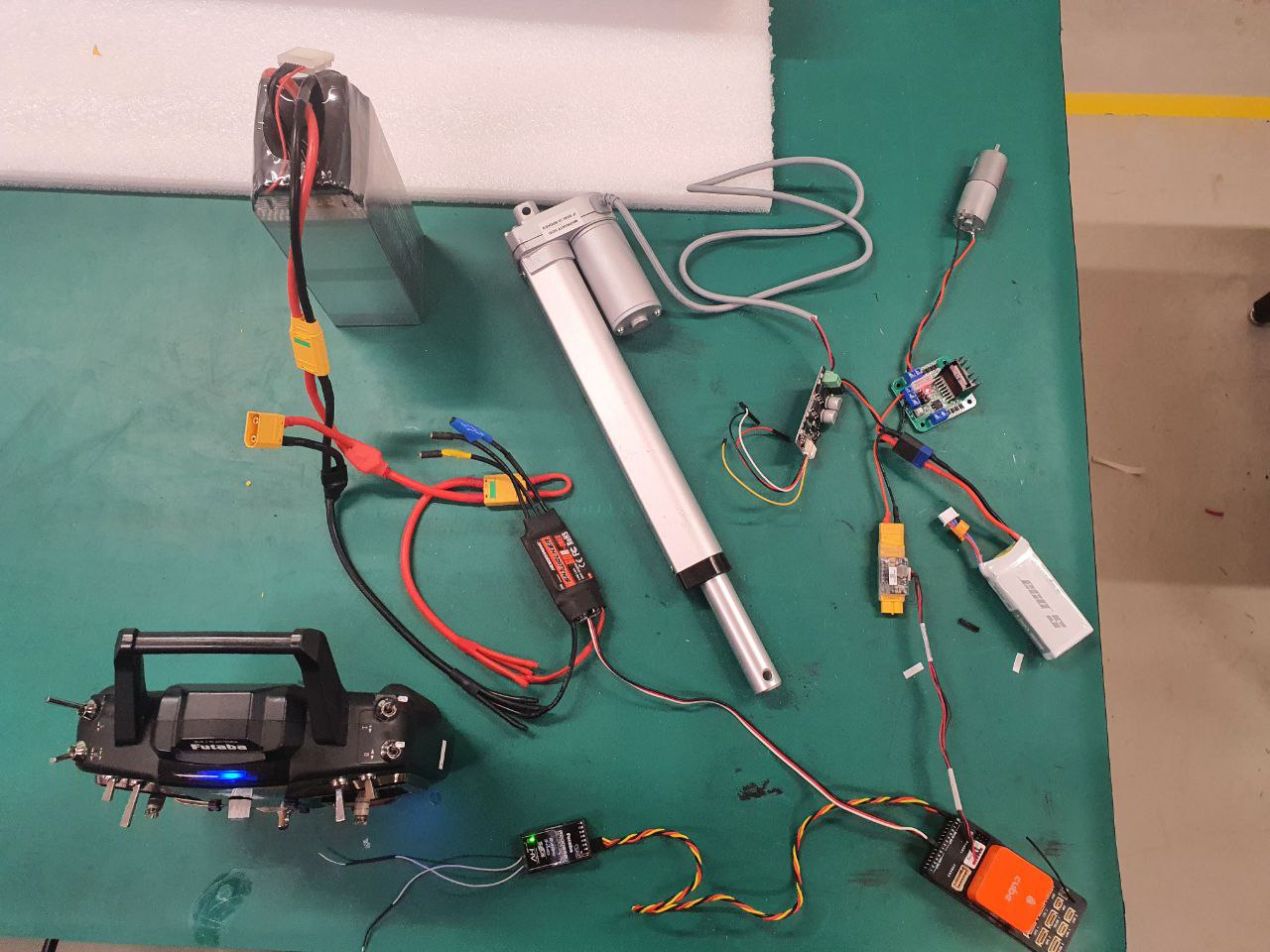 First prototype of power harness along with controls. This is a bench test to ensure the motors function as intended.